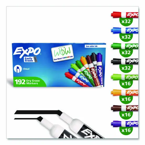 EXPO® Low-Odor Dry Erase Marker Office Value Pack, Broad Chisel Tip, Assorted Colors, 192/Pack