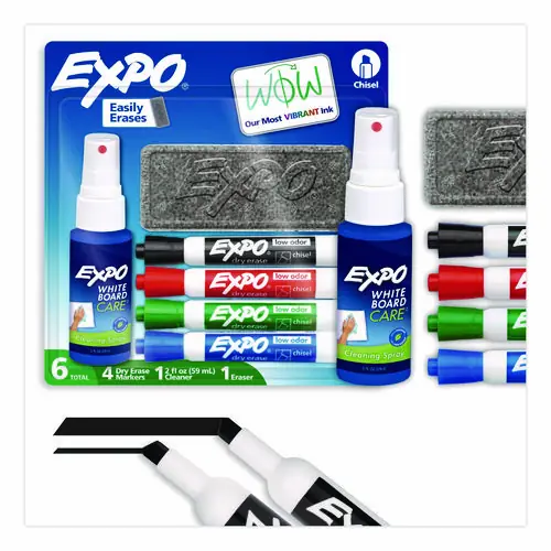 EXPO® Low-Odor Dry Erase Marker Starter Set, Broad Chisel Tip, Assorted Colors, 4/Set