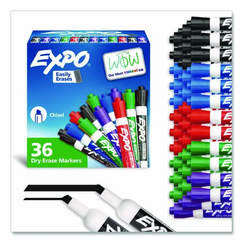 EXPO® Low-Odor Dry-Erase Marker Value Pack, Broad Chisel Tip, Assorted Colors, 36/Box