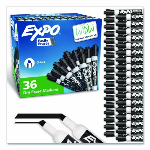 EXPO® Low-Odor Dry-Erase Marker Value Pack, Broad Chisel Tip, Black, 36/Box