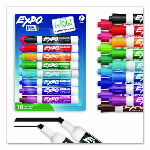 EXPO® Low Odor Dry Erase Vibrant Color Markers, Broad Chisel Tip, Assorted Colors, 16/Set