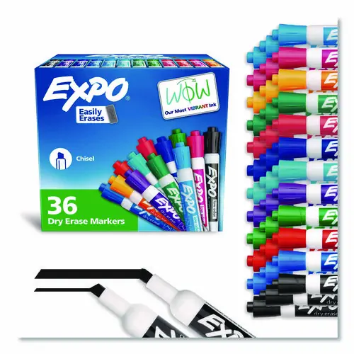 EXPO® Low Odor Dry Erase Vibrant Color Markers, Broad Chisel Tip, Assorted Colors, 36/Pack