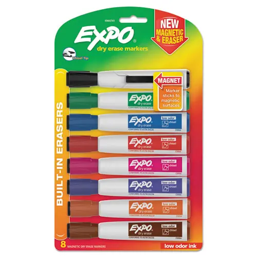 EXPO® Magnetic Dry Erase Marker, Broad Chisel Tip, Assorted Colors, 8/Pack