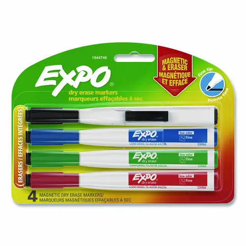 EXPO® Magnetic Dry Erase Marker, Fine Bullet Tip, Assorted Colors, 4/Pack