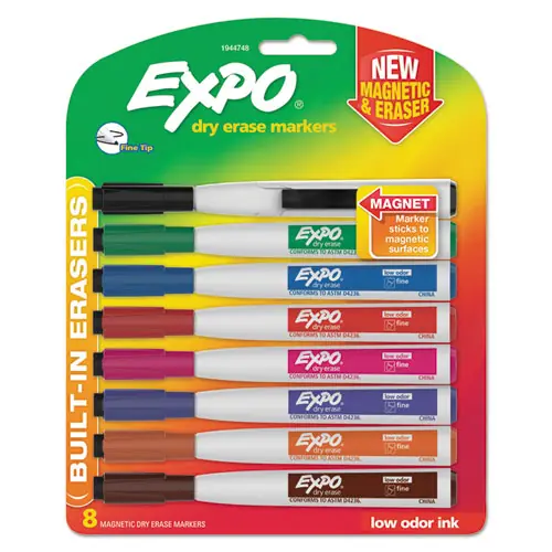 EXPO® Magnetic Dry Erase Marker, Fine Bullet Tip, Assorted Colors, 8/Pack
