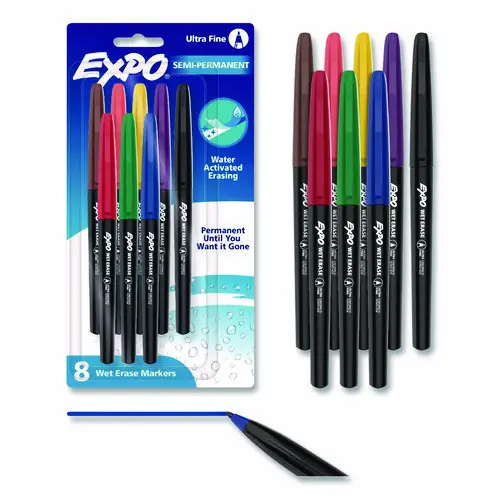 EXPO® Vis-à-Vis Wet Erase Marker, Fine Bullet Tip, Assorted Colors, 8/Pack