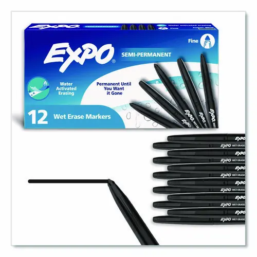 EXPO® Wet Erase Marker, Fine Bullet Tip, Black, 12/Pack