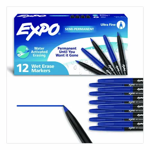 EXPO® Wet Erase Marker, Fine Bullet Tip, Blue, Dozen