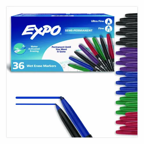 EXPO® Wet Erase Markers, Fine and Ultra Fine Tip, Assorted Colors, 36/Box