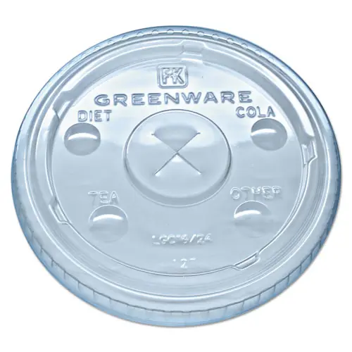 Fabri-Kal® Greenware Cold Drink Lids, X-Slot, Fits 16 oz, 18 oz, 24 oz Cold Cups, Clear, 1,000/Carton