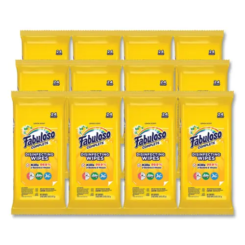 Fabuloso® Multi Purpose Wipes, Lemon, White, 24 Wipes/Pack, 12 Packs/Carton