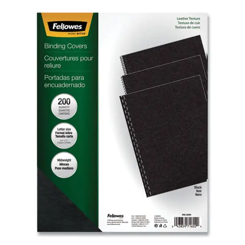 Fellowes® Executive Leather-Like Presentation Cover, Black, 11 x 8.5, Unpunched, 200/Pack