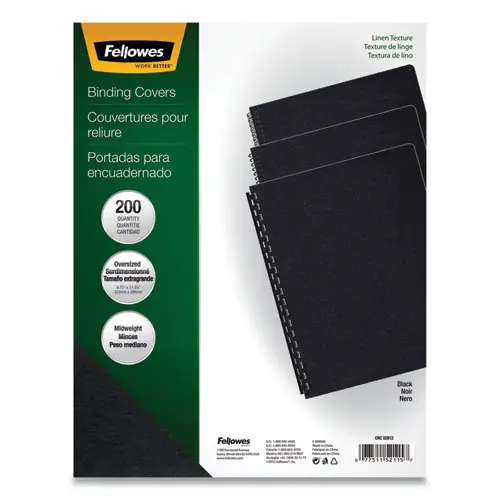 Fellowes® Expressions Linen Texture Presentation Covers, Black, 11.25" x 8.75", Unpunched, 200/Pack