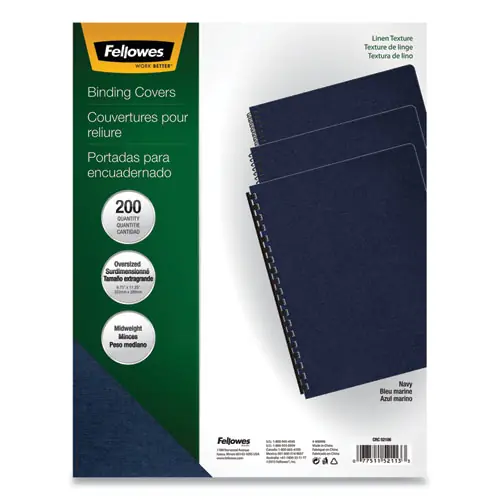 Fellowes® Expressions Linen Texture Presentation Covers for Binding Systems, Navy, 11.25 x 8.75, Unpunched, 200/Pack