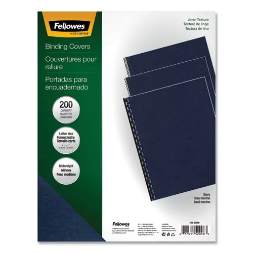 Fellowes® Expressions Linen Texture Presentation Covers, Navy, 11 x 8.5, Unpunched, 200/Pack