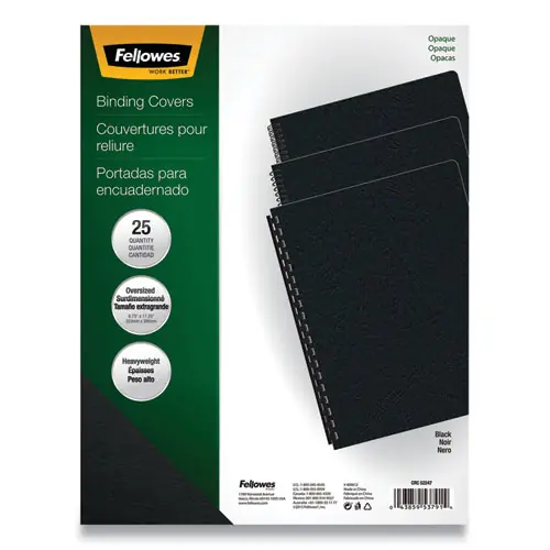 Fellowes® Futura Presentation Covers for Binding Systems, Opaque Black, 11.25 x 8.75, Unpunched, 25/Pack