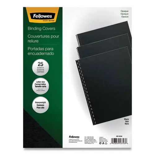 Fellowes® Futura Presentation Covers for Binding Systems, Opaque Black, 11 x 8.5, Unpunched, 25/Pack
