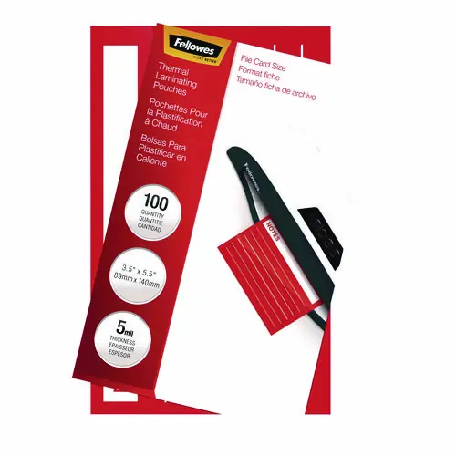 Fellowes® Laminating Pouches, 5 mil, 5.5" x 3.5", Gloss Clear, 100/Pack