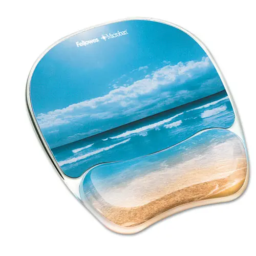 Fellowes® Photo Gel Mouse Pad with Wrist Rest, Microban® Protection, Sandy Beach Design, 7.87" x 9.25"