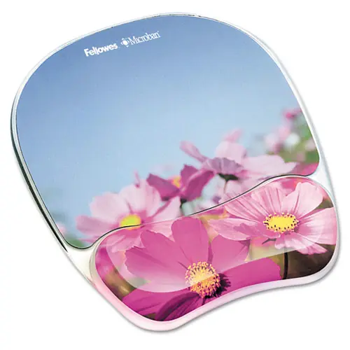 Fellowes® Photo Gel Mouse Pad with Wrist Rest, Microban Protection, Pink Flowers, 9.25" x 7.87"