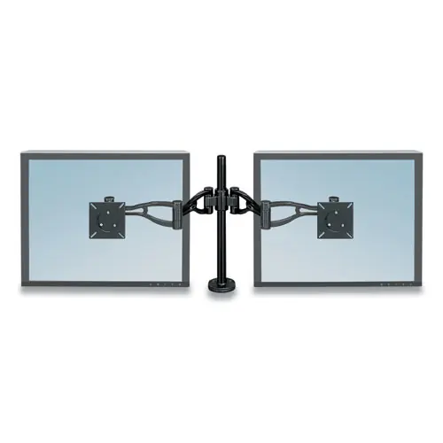 Fellowes® Professional Series Depth Adjustable Dual Monitor Arm, Black, Supports 24 lb, 360° Rotation, 37° Tilt, 360° Pan