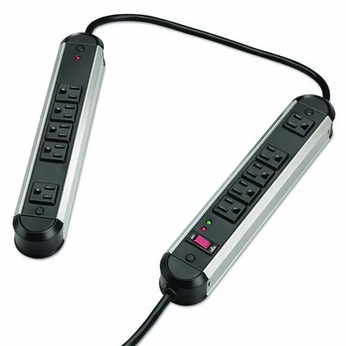 Fellowes® Split Metal Surge Protector, 10 AC Outlets, 6 ft Cord, 1,250 J, Black/Silver