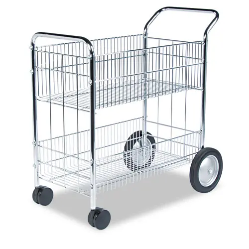 Fellowes® Wire Mail Cart, Metal, 2 Bins, Chrome