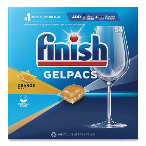 FINISH® Dish Detergent Gelpacs, Orange Scent, 54 Gelpacs per Box, 4 Boxes per Carton