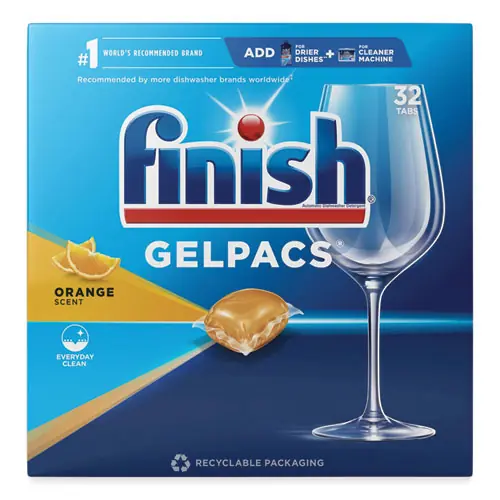 FINISH® Dish Detergent Gelpacs, Orange Scent, 32 Gelpacs per Box, 8 Boxes per Carton