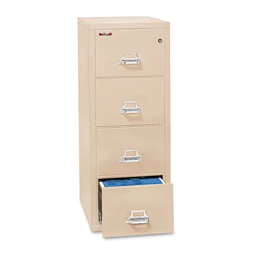 FireKing® Insulated Vertical File with 1-Hour Fire Protection, 4 Legal-Size Drawers, Parchment