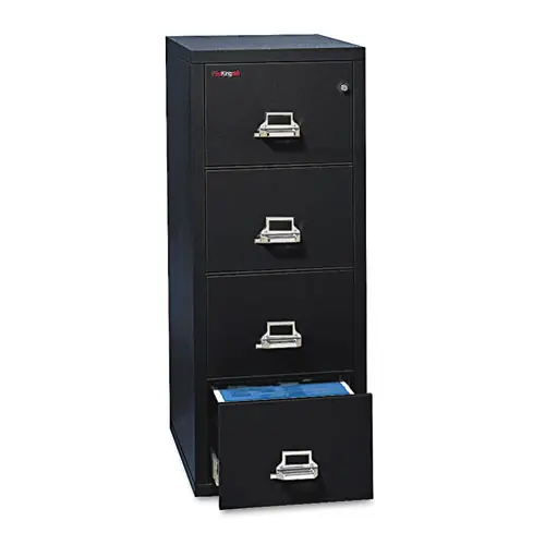 FireKing® Insulated Vertical File, 4-Drawer, Black, 17.75"W x 25"D x 52.75"H