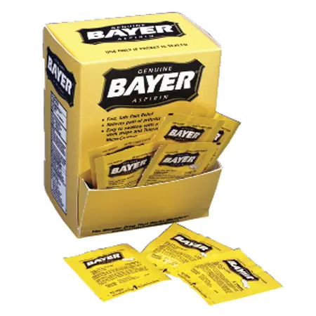 First Aid Bayer Aspirin 2 Tablets per Pack, 50 Packs per Box