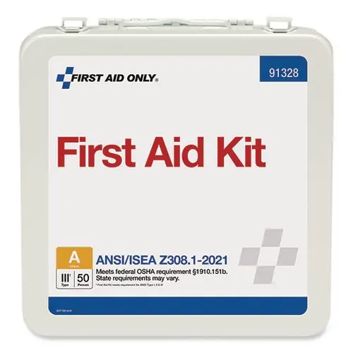 First Aid Only™ ANSI 2021 Type III First Aid Kit, 50 Person, 184 Pieces, Metal Case