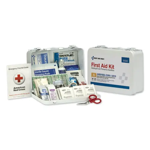 First Aid Only™ ANSI Class A 25 Person Bulk First Aid Kit, 89 Pieces, Metal Case
