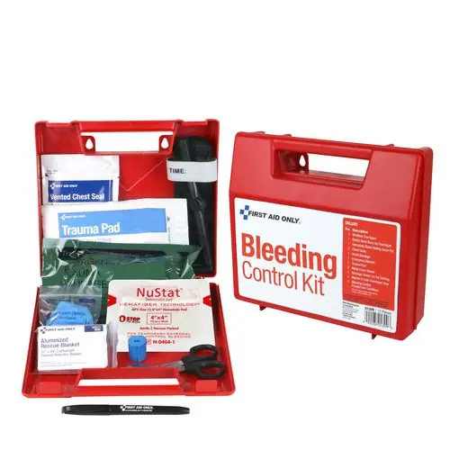 First Aid Only™ Bleeding Control Wall Station Single Kit - Deluxe, 14 Pieces, Plastic Case