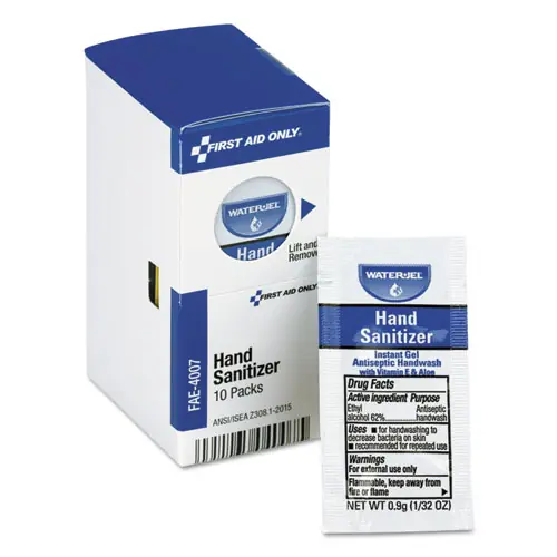 First Aid Only™ Gel Hand Sanitizer Packets for SmartCompliance First Aid Kits, 10/Box