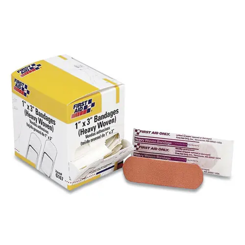 First Aid Only™ Heavy Woven Adhesive Bandages, 1 x 3, 50/Box