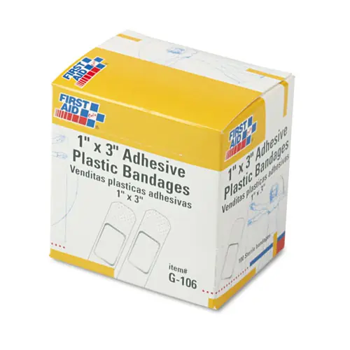 First Aid Only™ Plastic Adhesive Bandages, 1 x 3, 100/Box