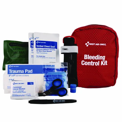 First Aid Only™ Right Response Bleeding Control Kit for Limb and Chest Wounds, 16 Pieces, Fabric Pouch
