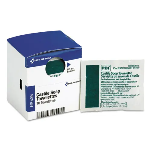 First Aid Only™ SmartCompliance Castile Soap Towelettes, 10/Box