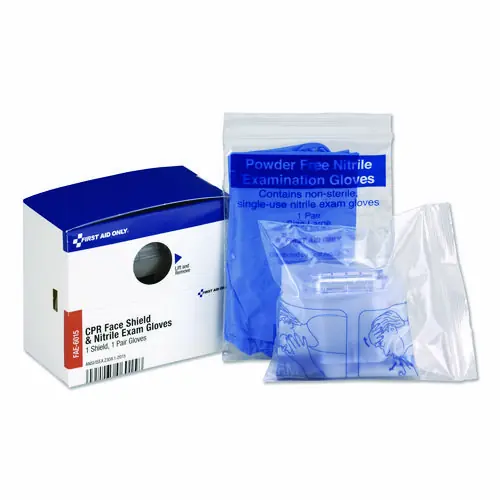 First Aid Only™ SmartCompliance Rescue Breather Face Shield with 2 Nitrile Exam Gloves, One Size Fits All
