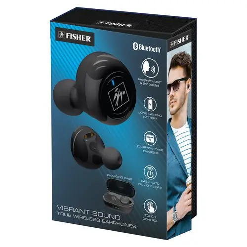 FISHER® Vibrant Sound True Wireless Earphones, Black
