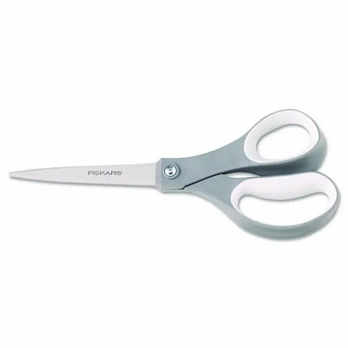 Fiskars® Contoured Performance Scissors, 8" Long, 3.13" Cut Length, Straight Gray Softgrip Handle