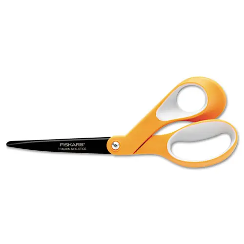 Fiskars® Premier Non-Stick Titanium Softgrip Scissors, 8" Long, 3.1" Cut Length, Offset Orange/Gray Handle