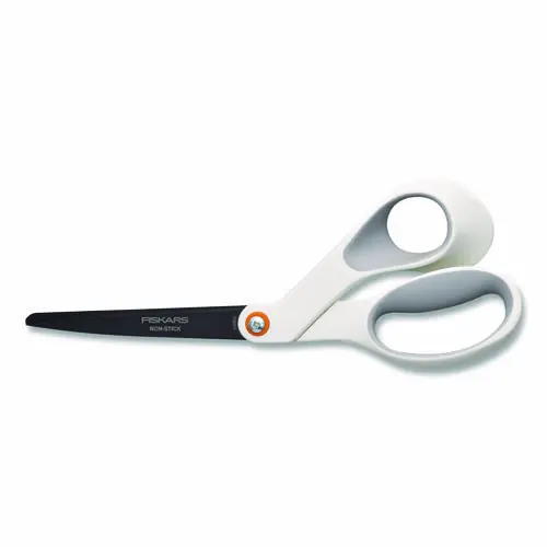 Fiskars® Premier SoftGrip Nonstick Scissors, 9.75" Length, 8" Cut Length, Offset White Handle