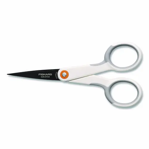 Fiskars® SoftGrip Nonstick Scissors, 5" Long, Straight White/Gray Handle