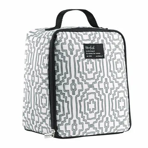 fit + fresh Lunch Bag, Black and White Geometric, 8" x 6" x 10"