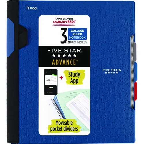 Five Star® Advance Wirebound Notebook, 3-Subject, Medium/College Rule, 150 Sheets, 11 x 8.5, Randomly Assorted Colors