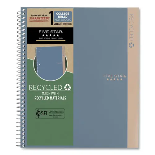 Five Star® Recycled Notebook, 1-Subject, Medium/College Rule, 100 Sheets, 11" x 8.5", Assorted Colors