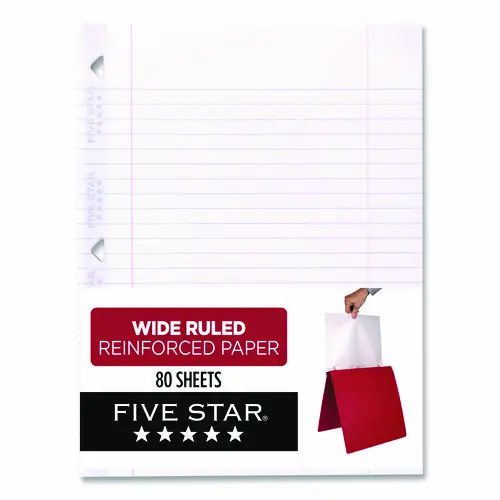 Five Star® Reinforced Filler Paper, 3-Hole, Wide/Legal Rule, 80 Sheets
